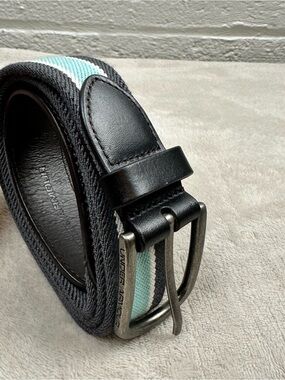 Under Armour Men's Golf Belt Black Aqua White Striped Woven Web 1296404